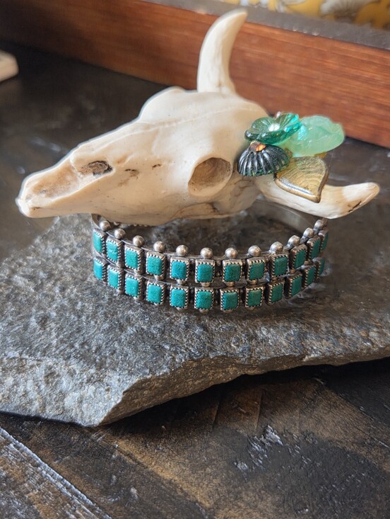 Fred Harvey Era Jewelry - Vintage Fred Harvey Era 2 Row Turquoise Cuff